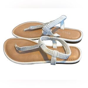 Gold Toe White Sandals Size 7 with Rhinestone Accents cottagecore party